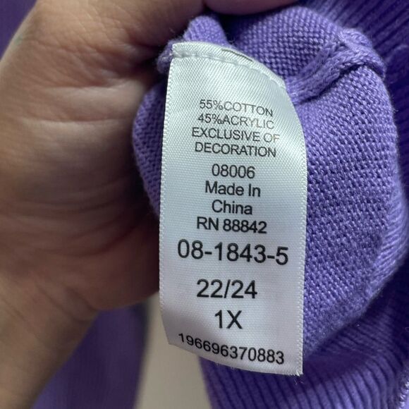 Roaman's Lavender Eyelet Long Sleeve Lightweight Sweater Size 22/24 - Picture 5 of 6